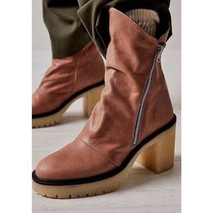 Free People Jack Zip Slouch Boots Spiced Chai 37.5 (7) Like New